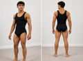 Men's short tank unitard (New) fine mesh, black, small
