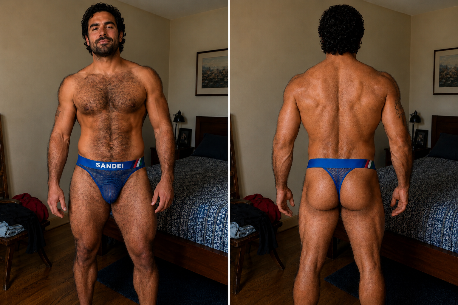 SANDEI Men’s Mesh Thong, Blue, Medium, New